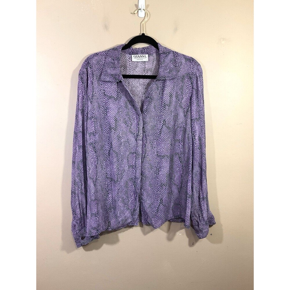 VTG Gianni Womens Sheer Snake Print Button Up Shirt 16 Purple 90s Indie Grunge
